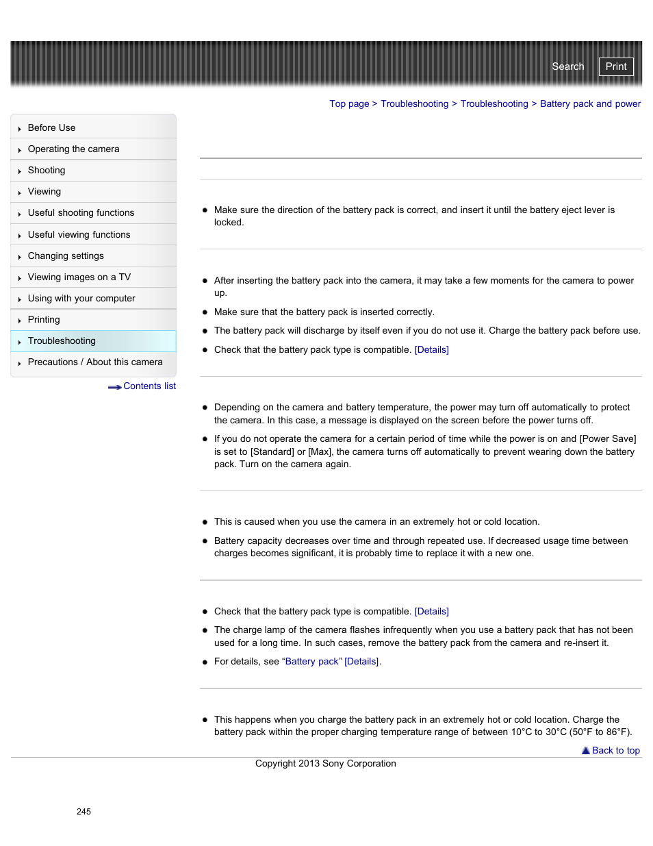 Battery pack and power, Cyber-shot user guide | Sony DSC-HX50V User Manual | Page 252 / 289