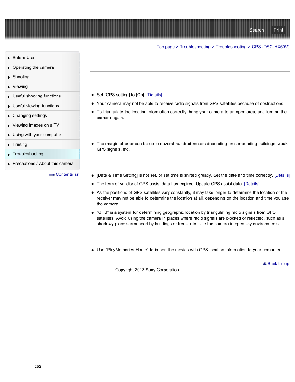 Gps (dsc-hx50v), Cyber-shot user guide | Sony DSC-HX50V User Manual | Page 259 / 289