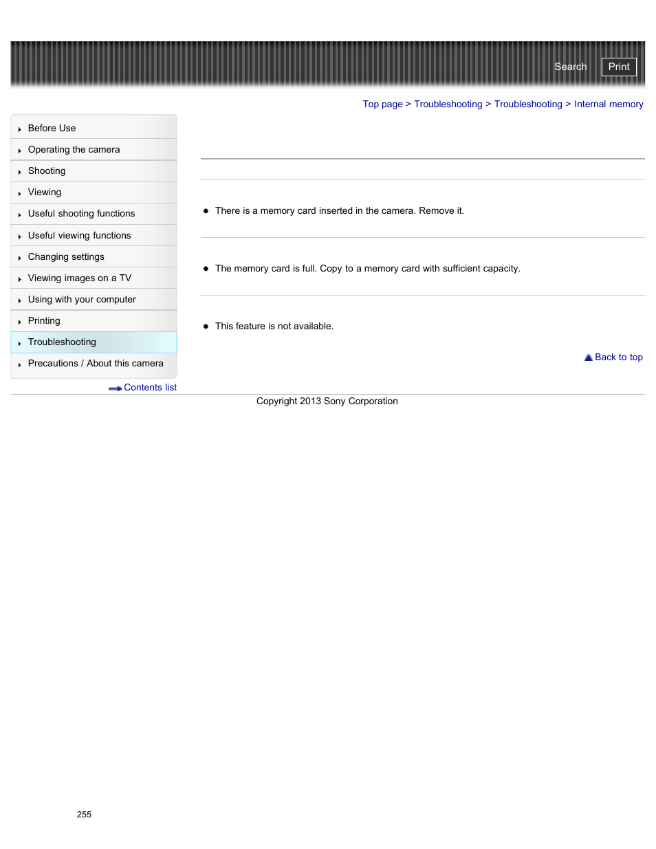 Internal memory, Cyber-shot user guide | Sony DSC-HX50V User Manual | Page 262 / 289
