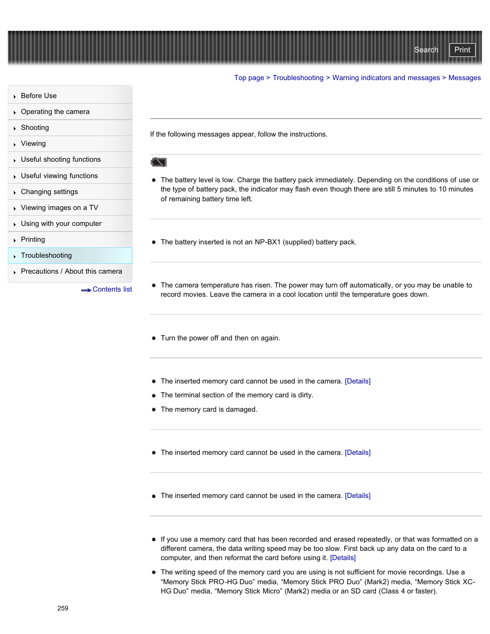 Messages, Cyber-shot user guide | Sony DSC-HX50V User Manual | Page 266 / 289