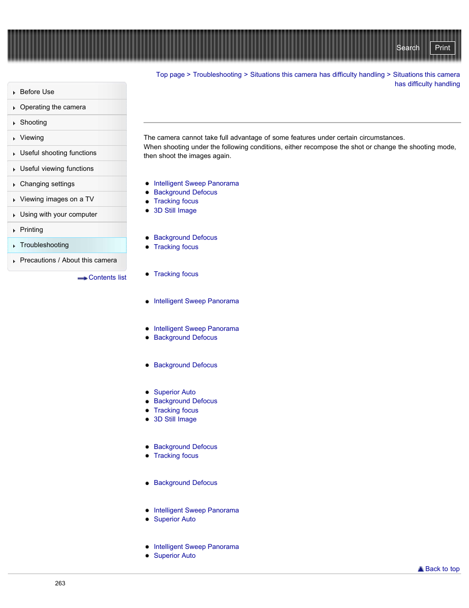 Situations this camera has difficulty handling | Sony DSC-HX50V User Manual | Page 270 / 289