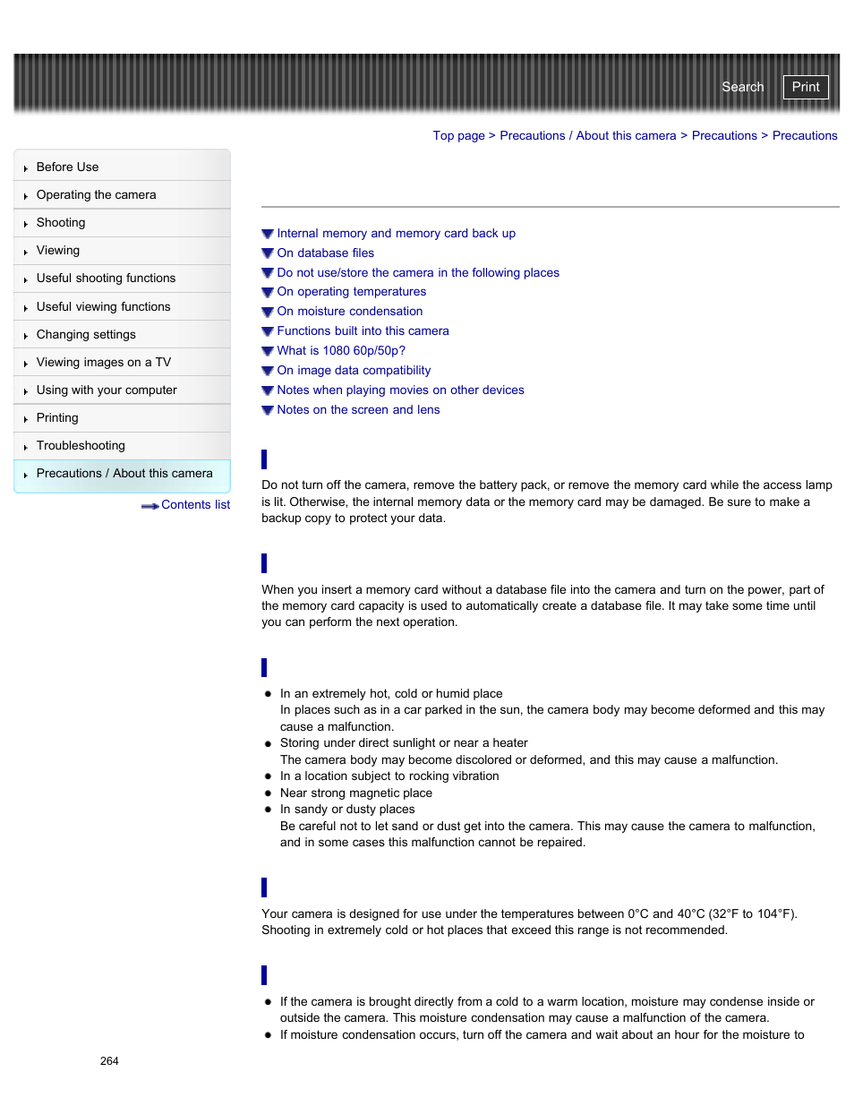 Precautions | Sony DSC-HX50V User Manual | Page 271 / 289
