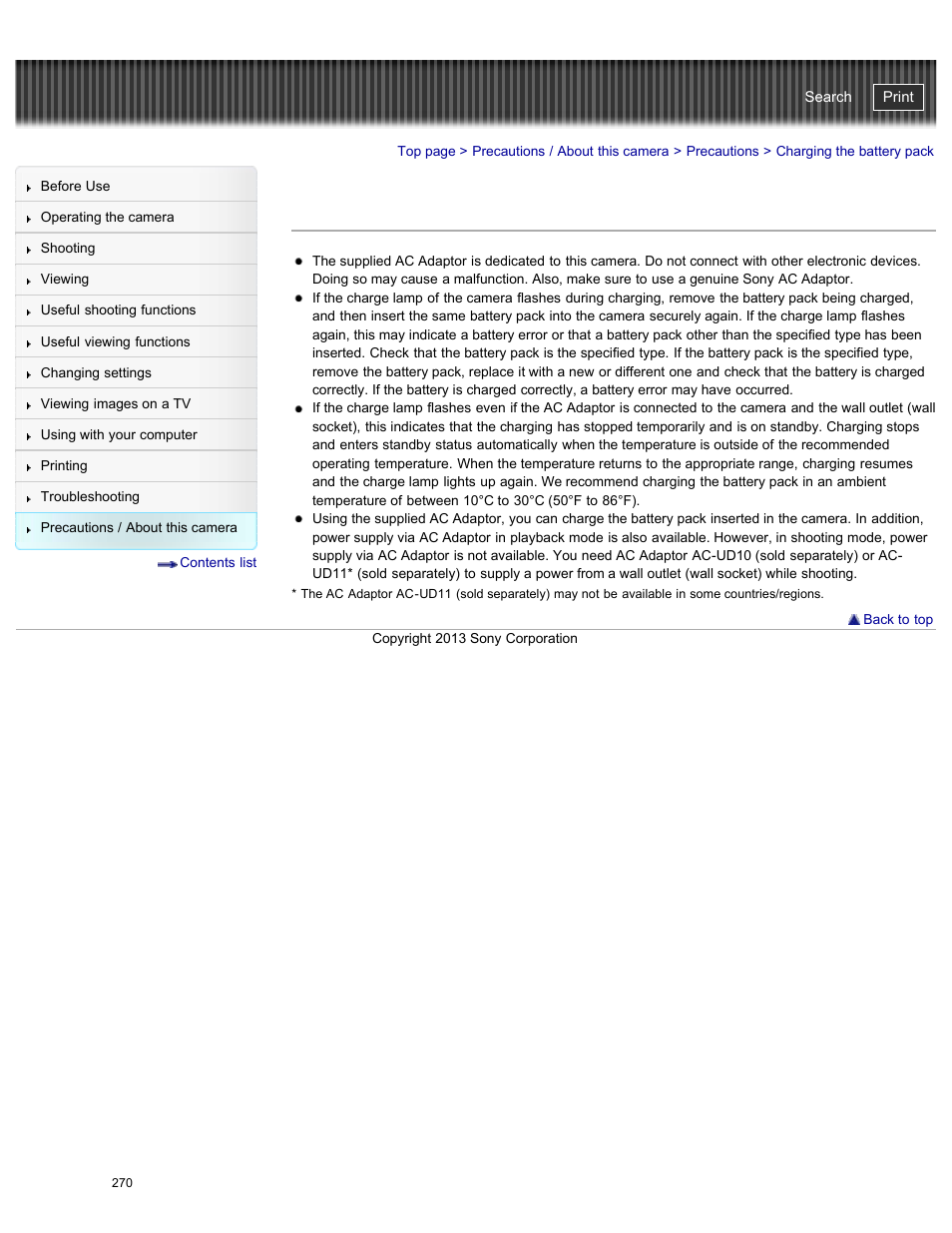 Charging the battery pack, Cyber-shot user guide | Sony DSC-HX50V User Manual | Page 277 / 289