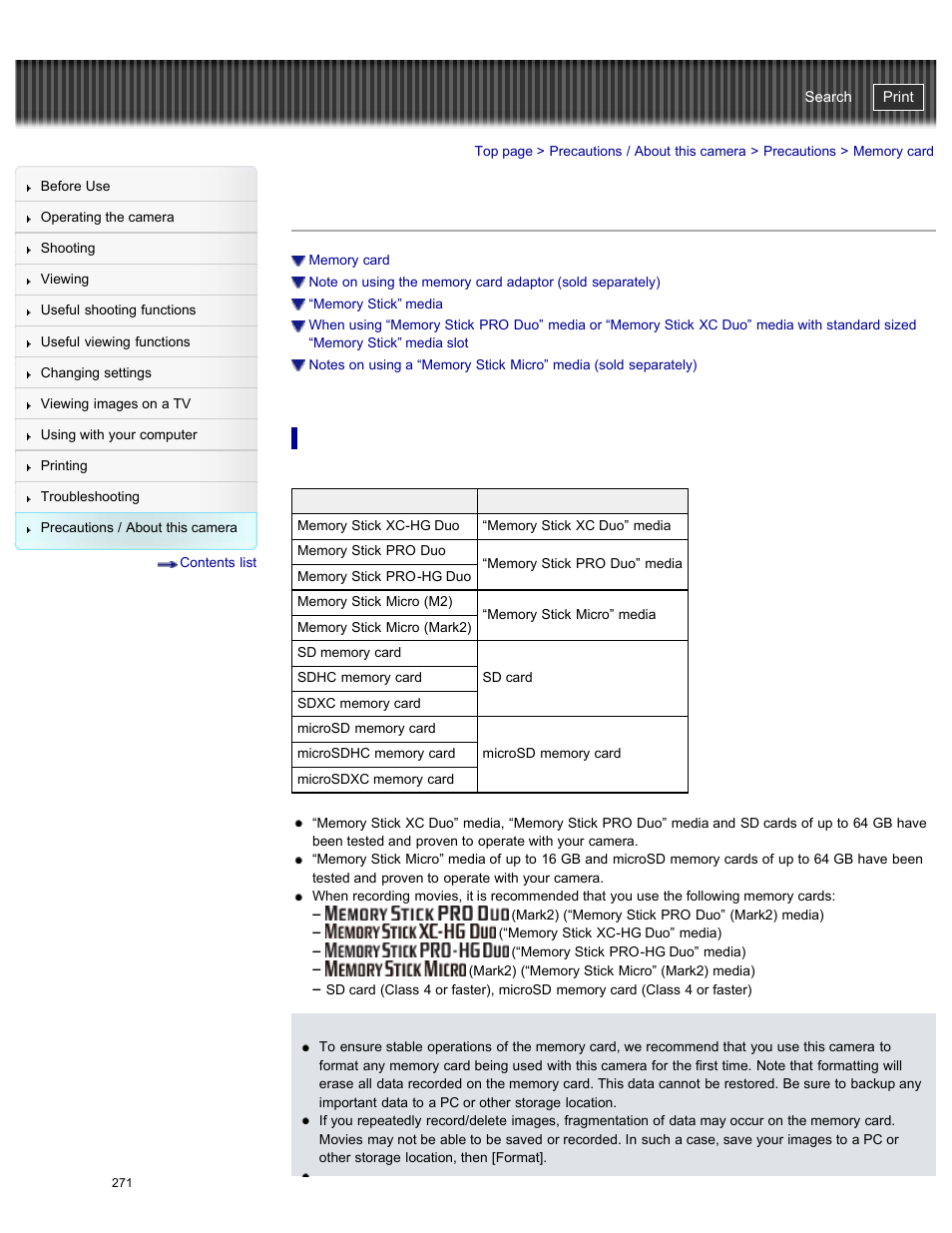 Memory card, Details, Cyber-shot user guide | Sony DSC-HX50V User Manual | Page 278 / 289