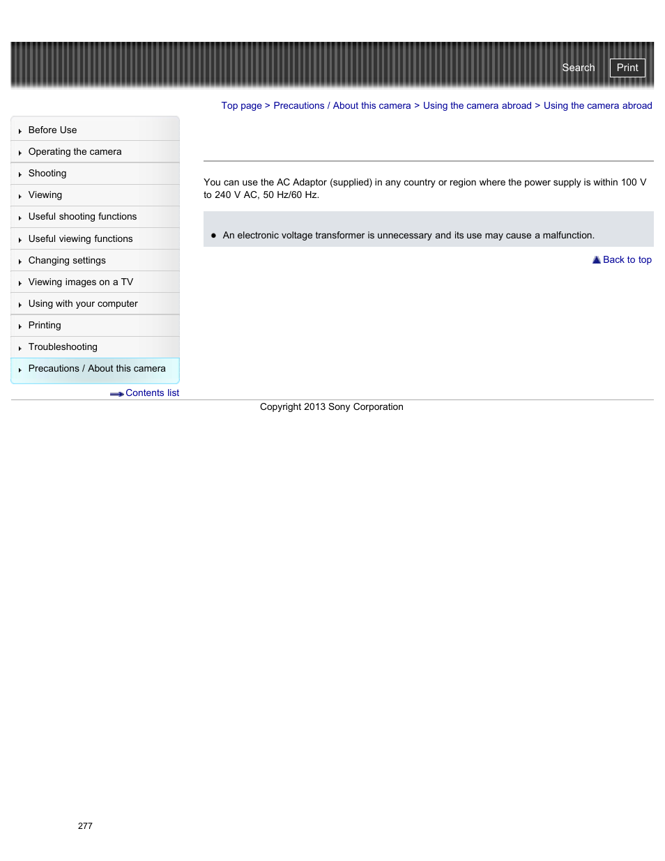 Using the camera abroad, Cyber-shot user guide | Sony DSC-HX50V User Manual | Page 284 / 289