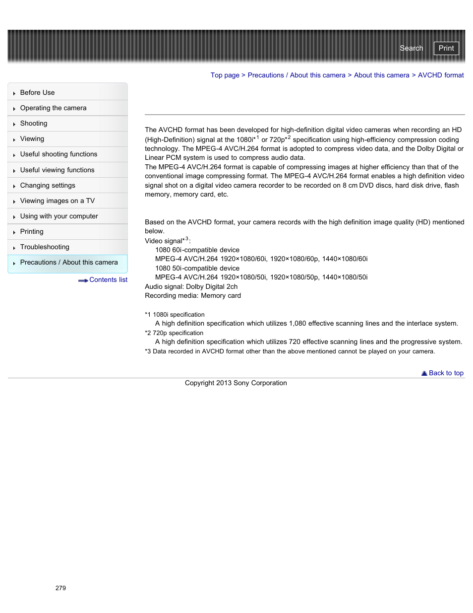 Avchd format, Cyber-shot user guide | Sony DSC-HX50V User Manual | Page 286 / 289