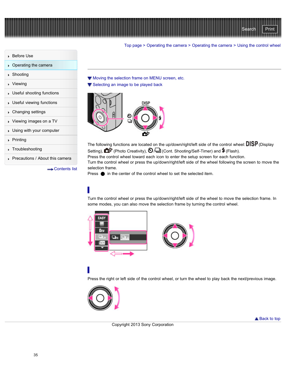 Using the control wheel, Cyber-shot user guide | Sony DSC-HX50V User Manual | Page 42 / 289