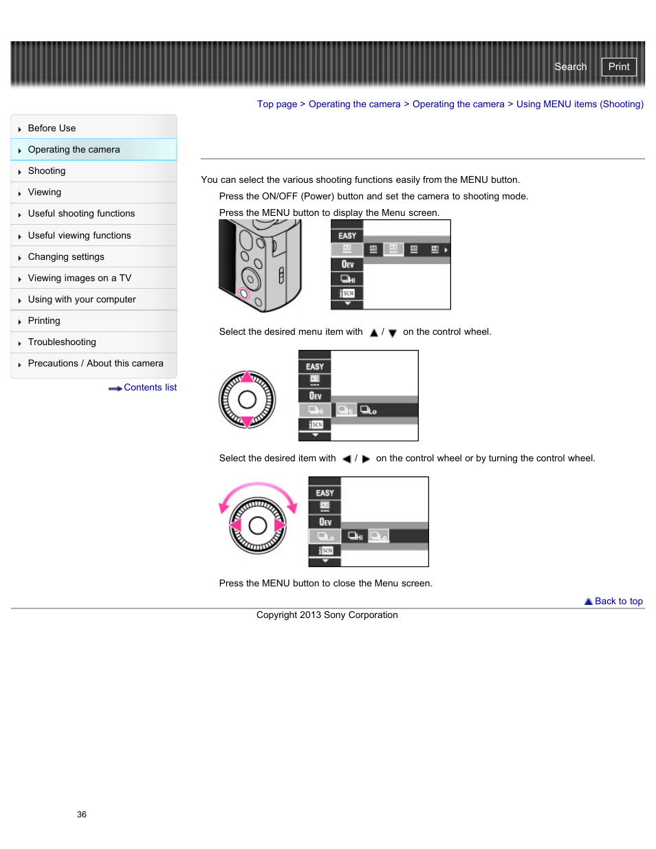 Using menu items (shooting), Cyber-shot user guide | Sony DSC-HX50V User Manual | Page 43 / 289