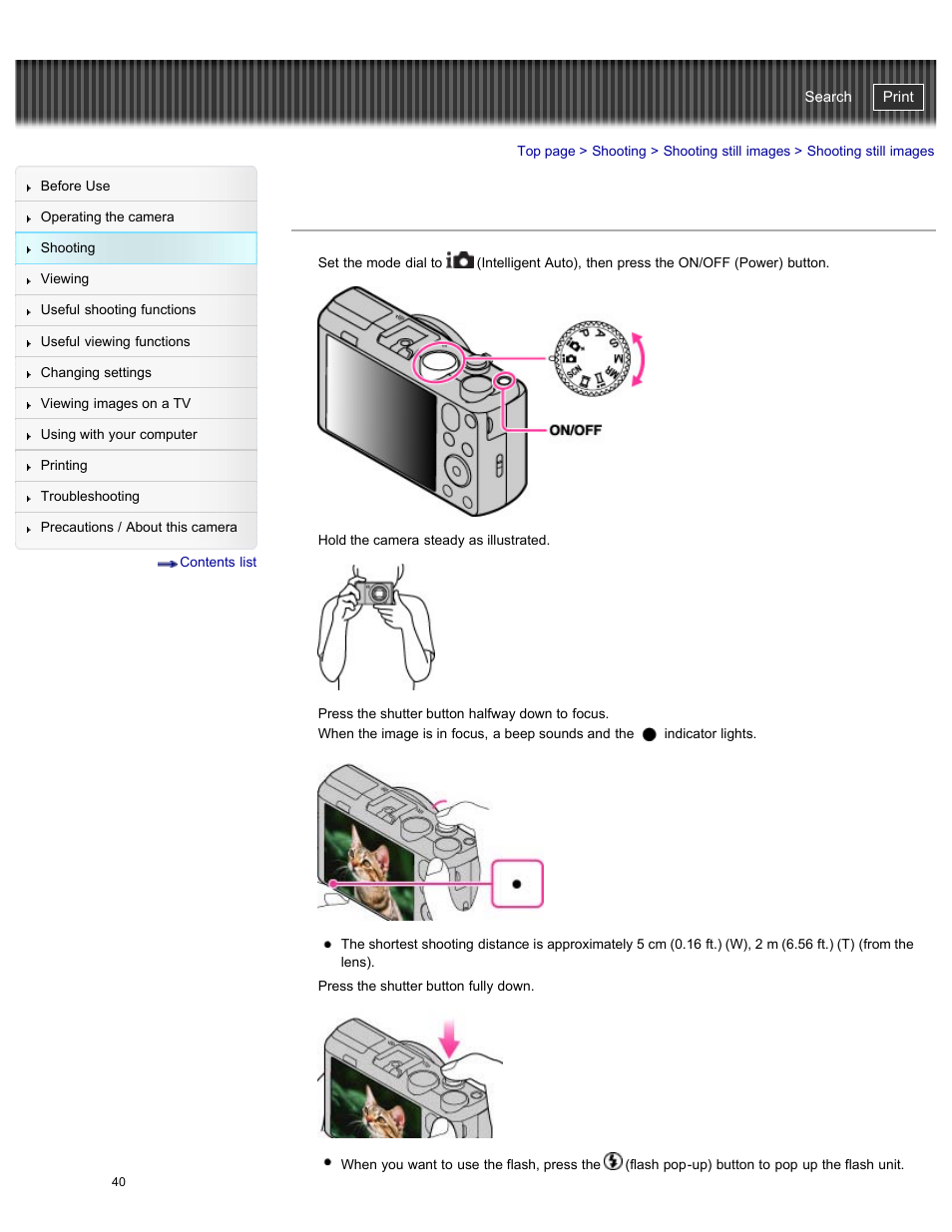 Shooting still images, Cyber-shot user guide | Sony DSC-HX50V User Manual | Page 47 / 289