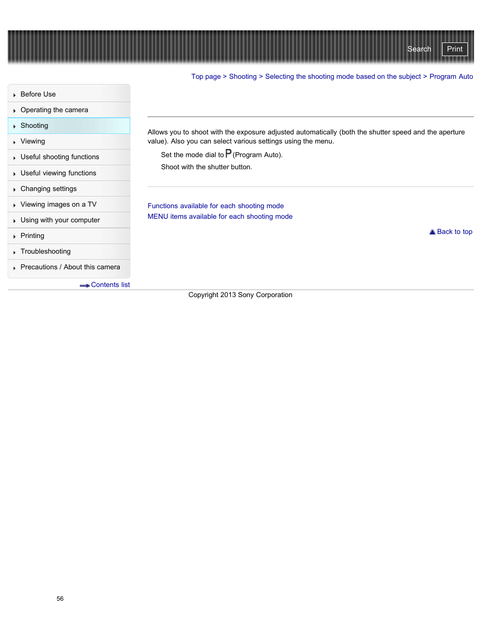 Program auto, Cyber-shot user guide | Sony DSC-HX50V User Manual | Page 63 / 289