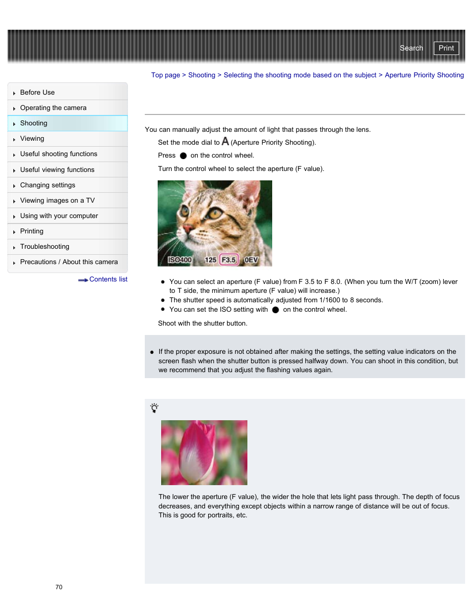 Aperture priority shooting, Cyber-shot user guide | Sony DSC-HX50V User Manual | Page 77 / 289