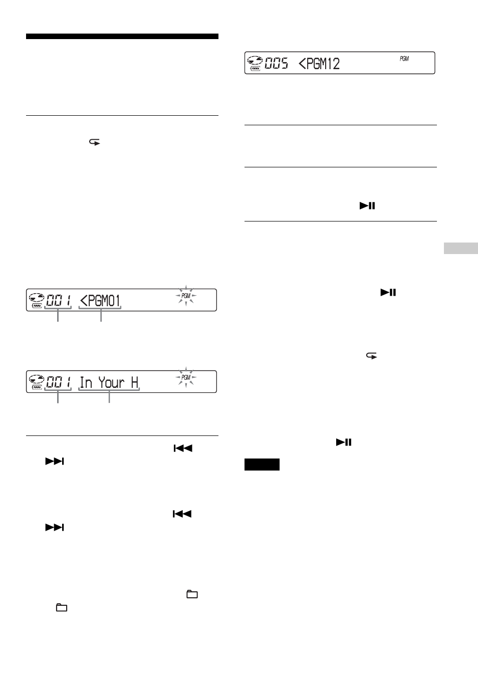 Playing tracks in your favorite order (pgm play), Playing tracks in your favorite order, Pgm01 | Pgm12 | Sony D-NE900 User Manual | Page 23 / 44