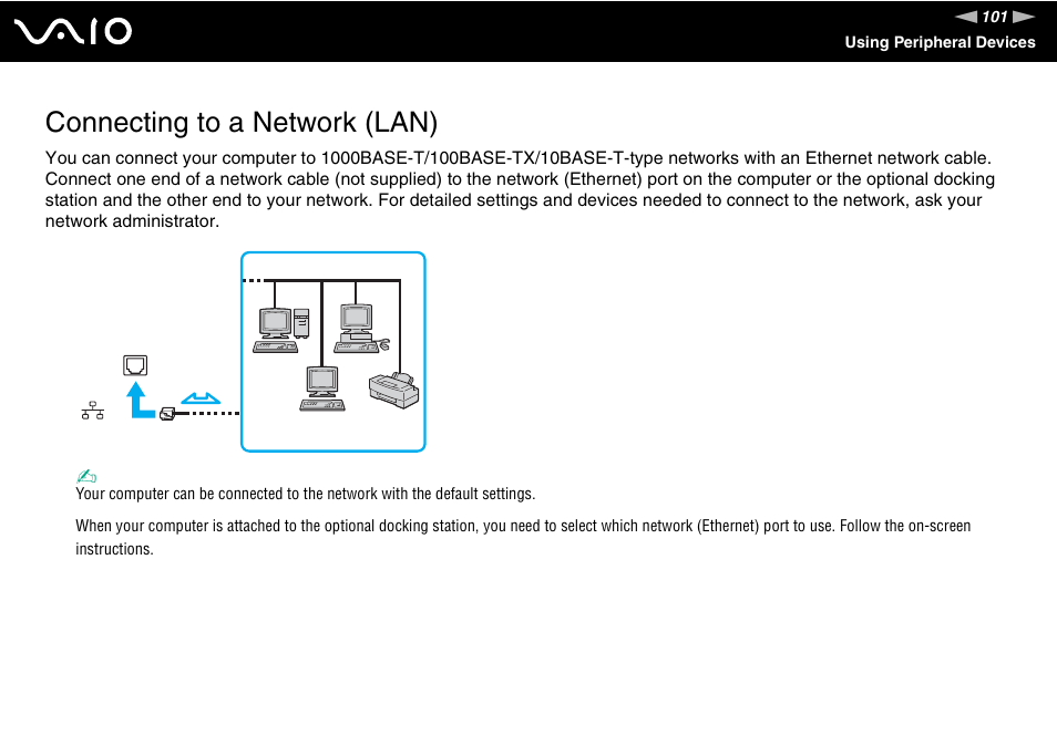 Connecting to a network (lan) | Sony VGN-SZ660N User Manual | Page 101 / 225