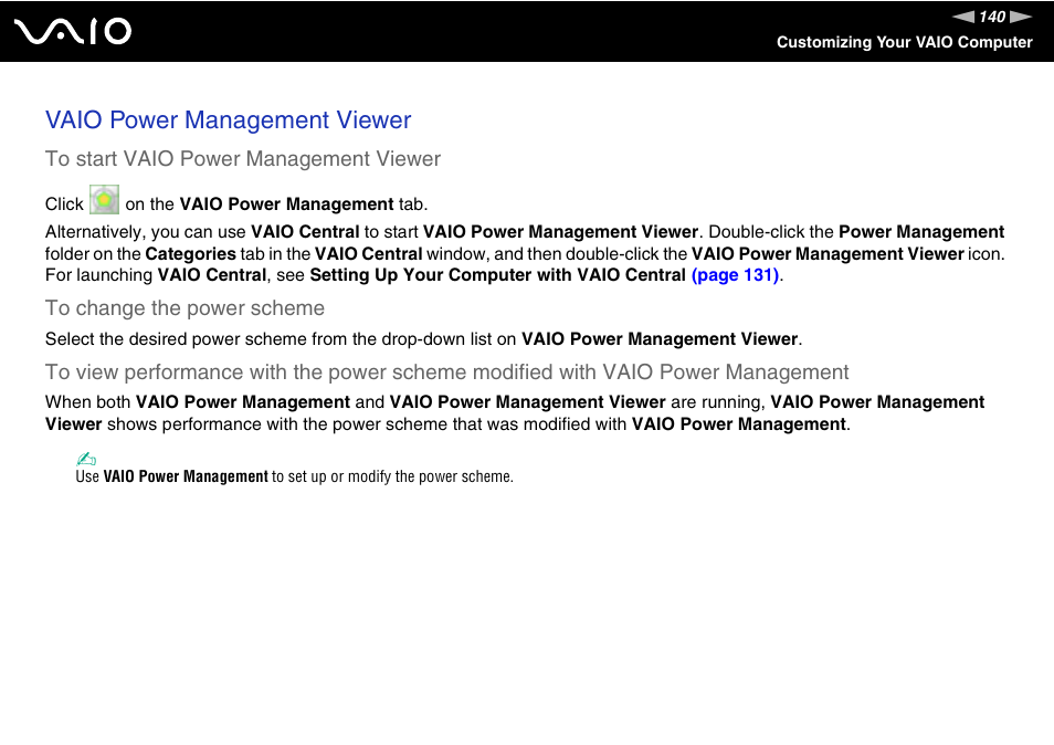 Vaio power management viewer | Sony VGN-SZ660N User Manual | Page 140 / 225