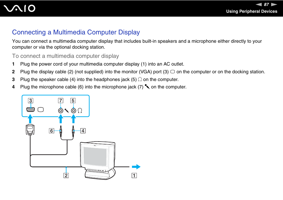 Connecting a multimedia computer display | Sony VGN-SZ660N User Manual | Page 87 / 225
