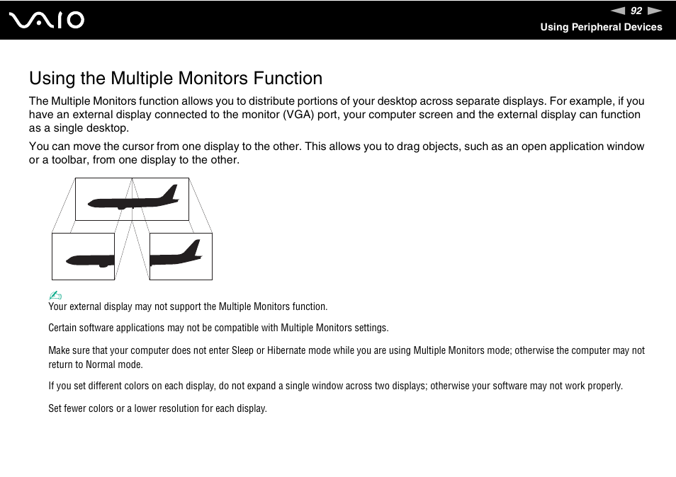 Using the multiple monitors function, Tion | Sony VGN-SZ660N User Manual | Page 92 / 225