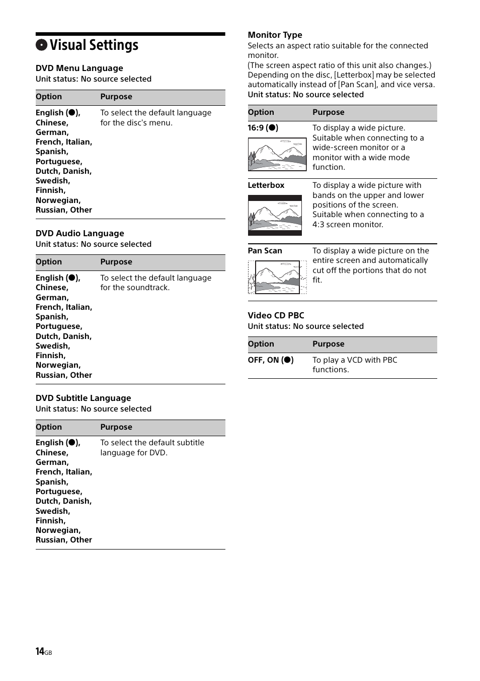 Visual settings | Sony XAV-65 User Manual | Page 14 / 72