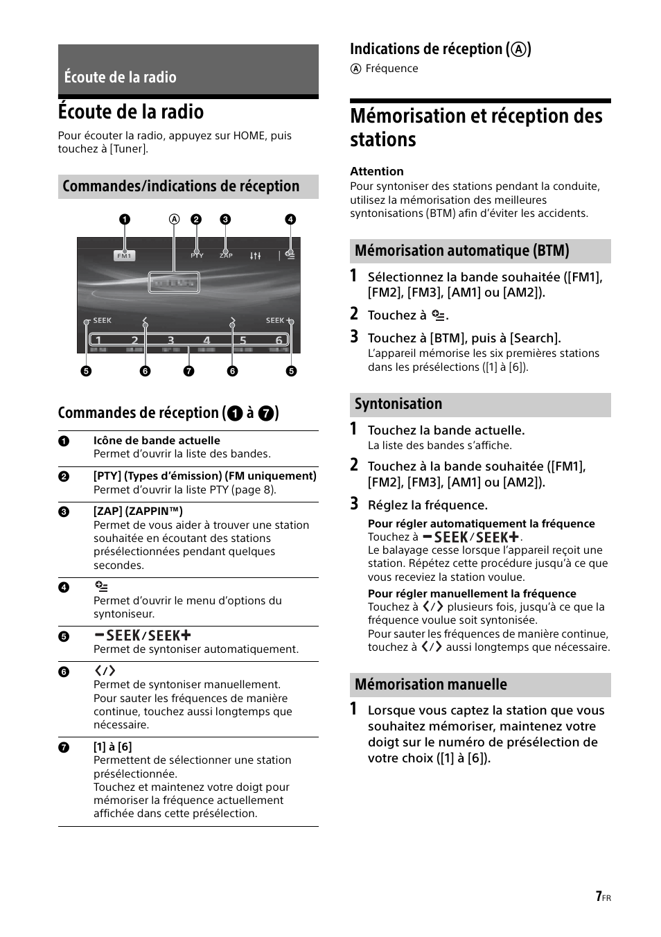 Écoute de la radio, Mémorisation et réception des stations | Sony XAV-65 User Manual | Page 29 / 72