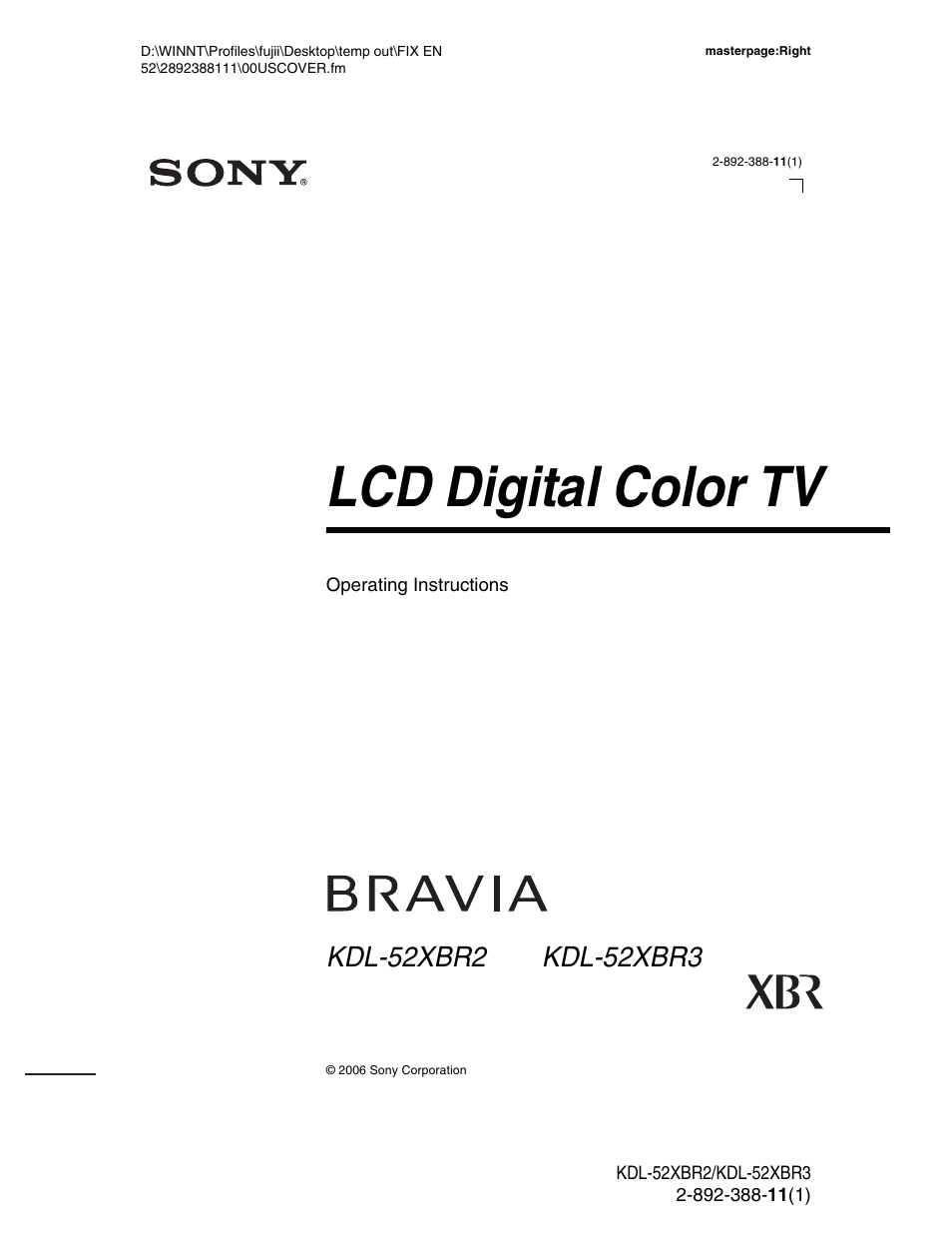 Sony KDL-52XBR3 User Manual | 56 pages
