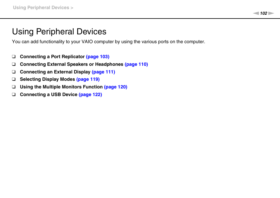 Using peripheral devices | Sony VPCSE23FX User Manual | Page 102 / 212