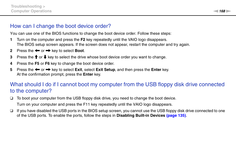 How can i change the boot device order | Sony VPCSE23FX User Manual | Page 168 / 212