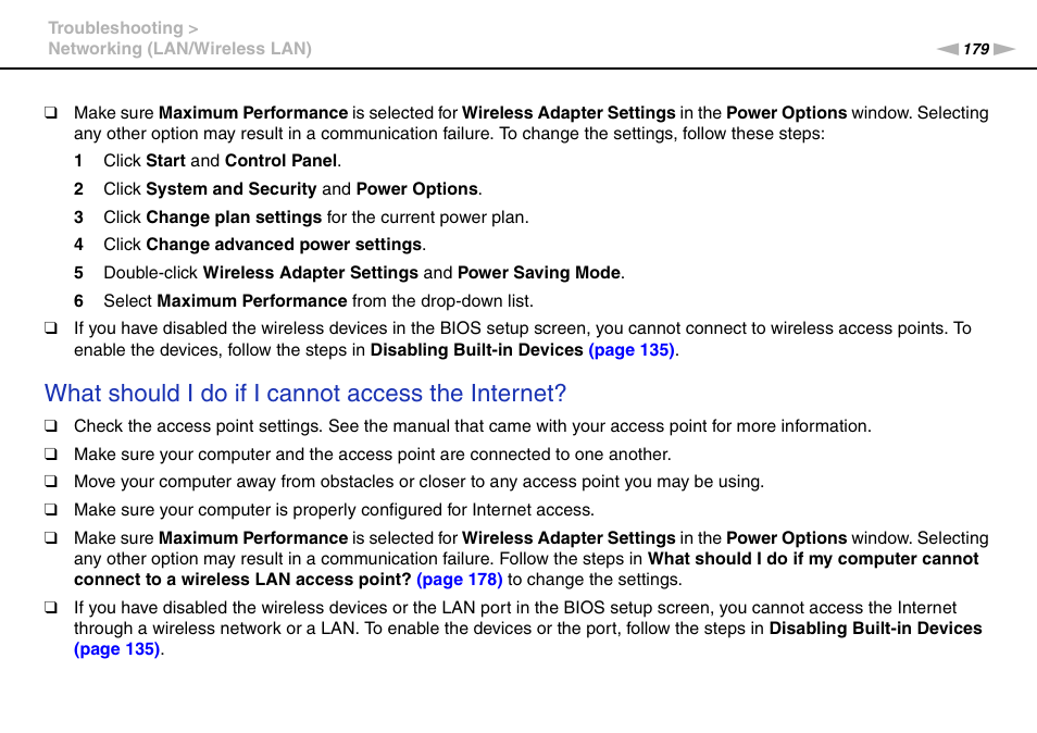 What should i do if i cannot access the internet | Sony VPCSE23FX User Manual | Page 179 / 212