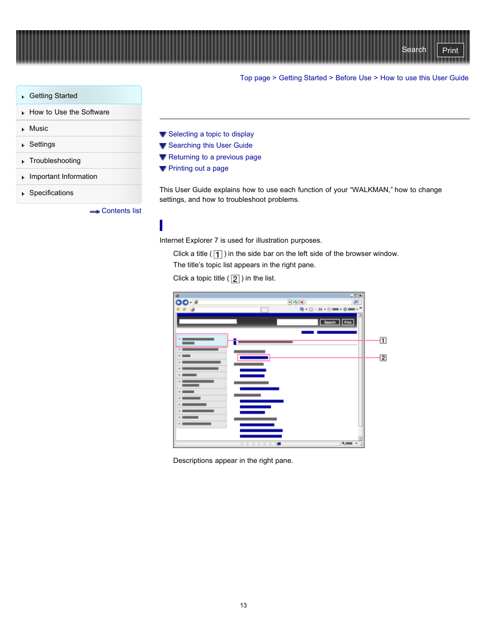 How to use this user guide | Sony NWZ-W262BLK User Manual | Page 13 / 80
