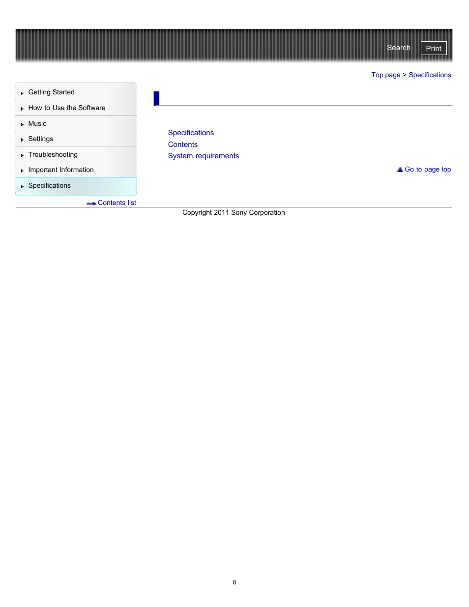 Specifications | Sony NWZ-W262BLK User Manual | Page 8 / 80