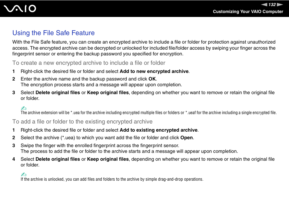Using the file safe feature | Sony VGN-SZ440 User Manual | Page 132 / 239