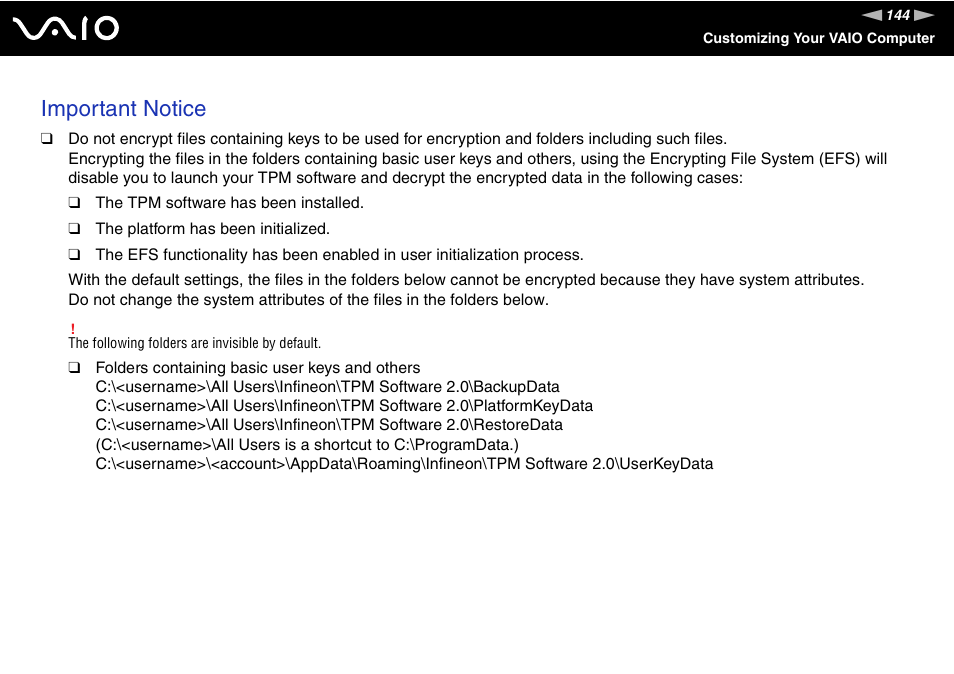 Important notice | Sony VGN-SZ440 User Manual | Page 144 / 239