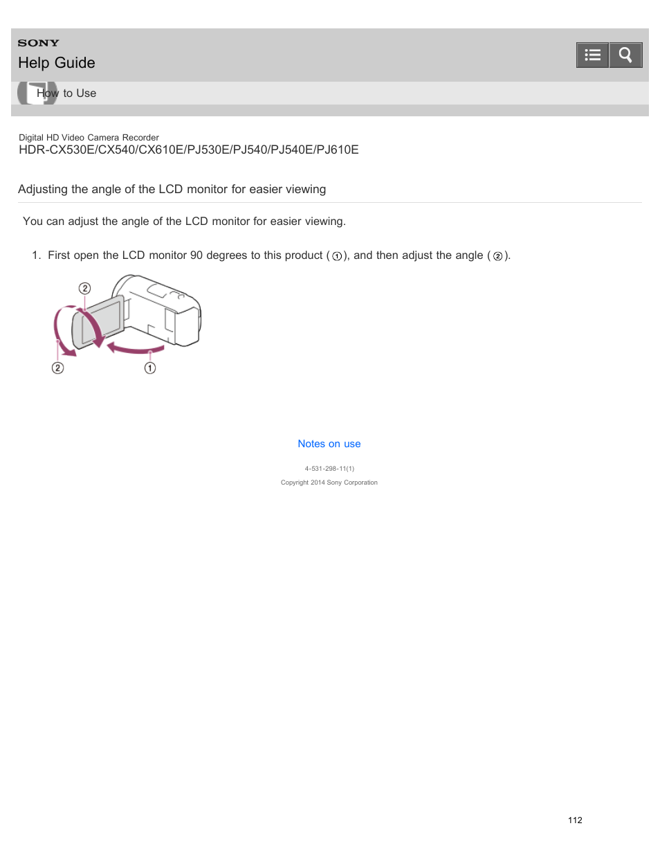 Help guide | Sony HDR-PJ540 User Manual | Page 123 / 394