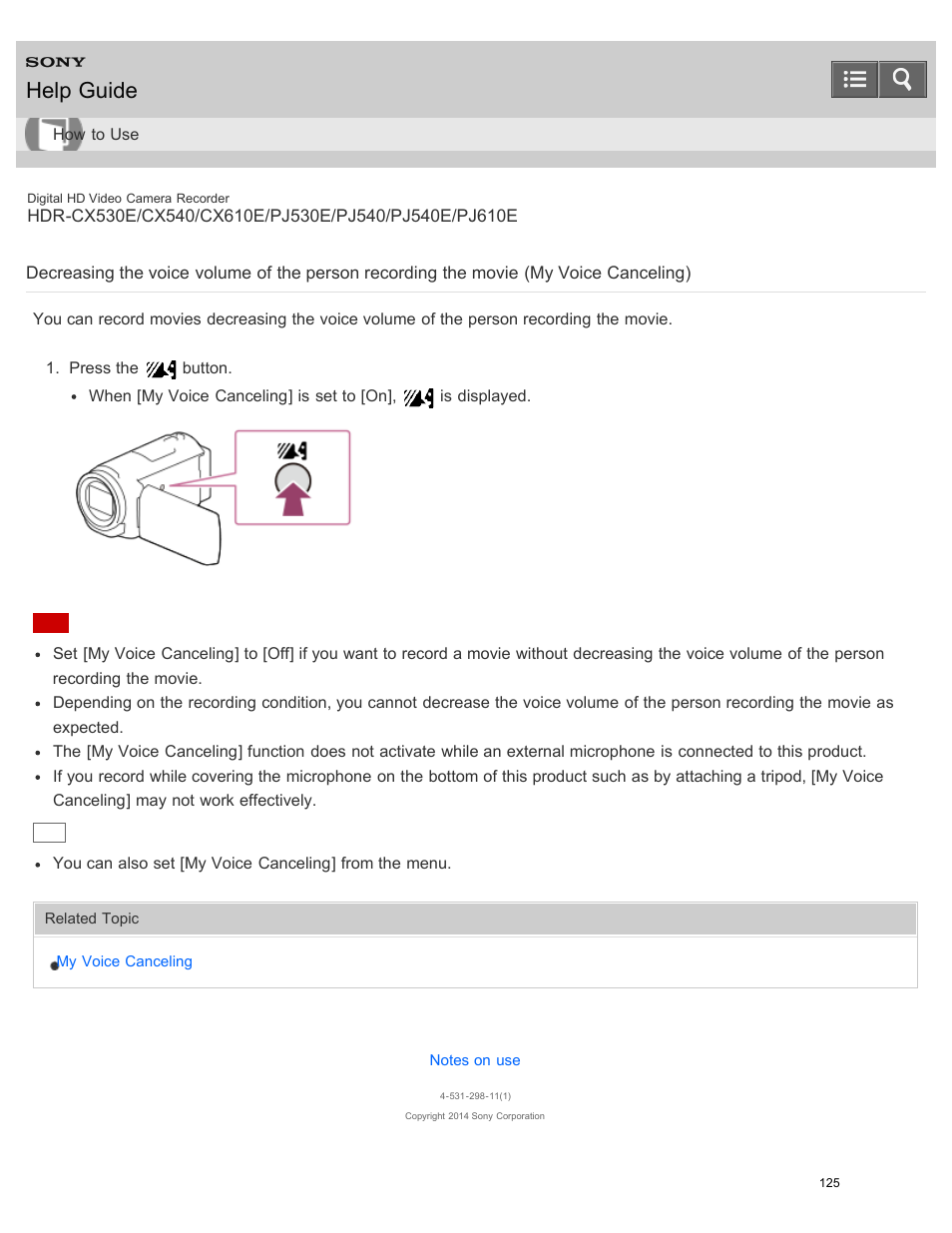 Help guide | Sony HDR-PJ540 User Manual | Page 136 / 394