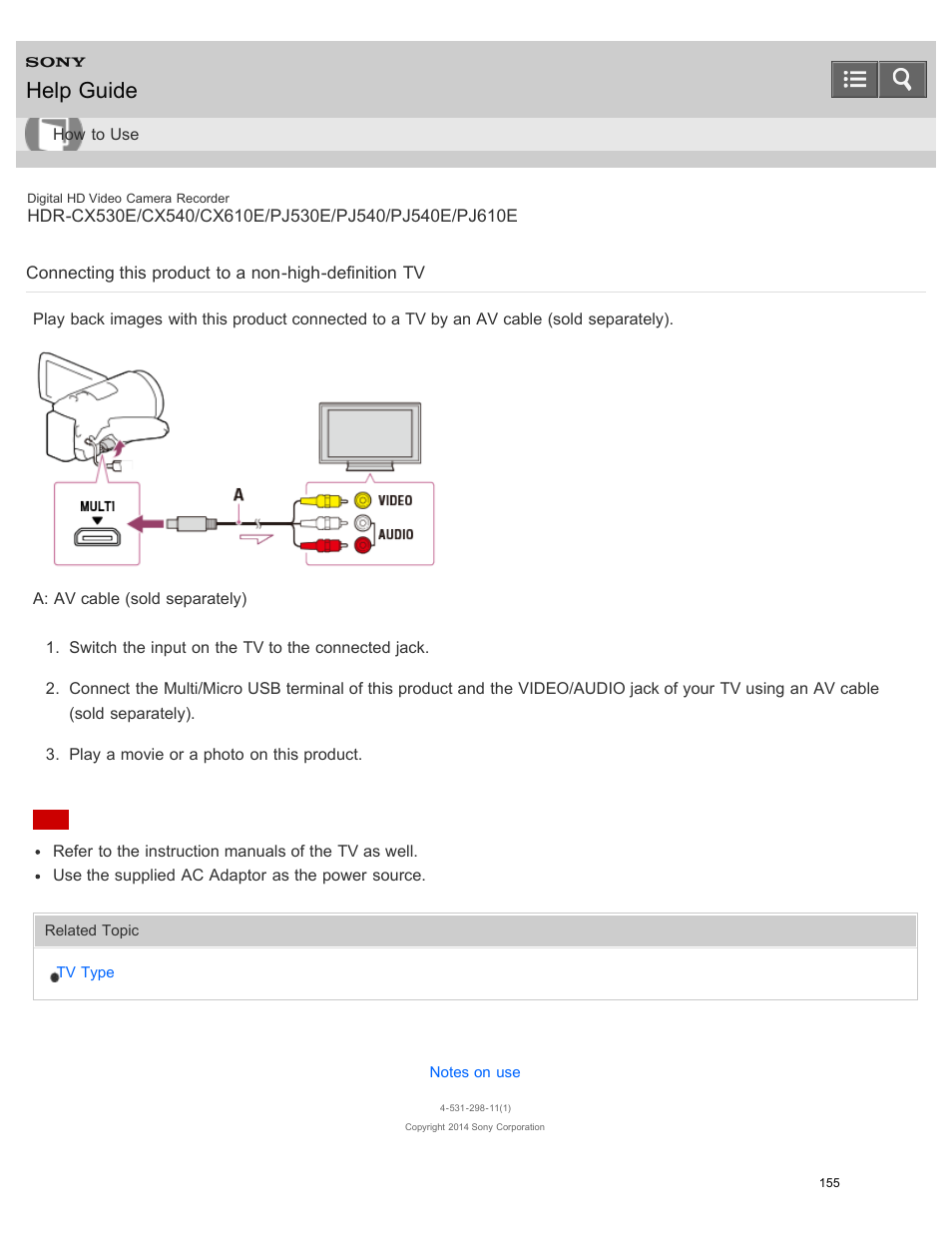 Help guide | Sony HDR-PJ540 User Manual | Page 166 / 394