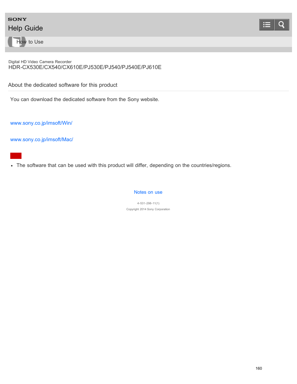 About the dedicated software for this product, Help guide | Sony HDR-PJ540 User Manual | Page 171 / 394