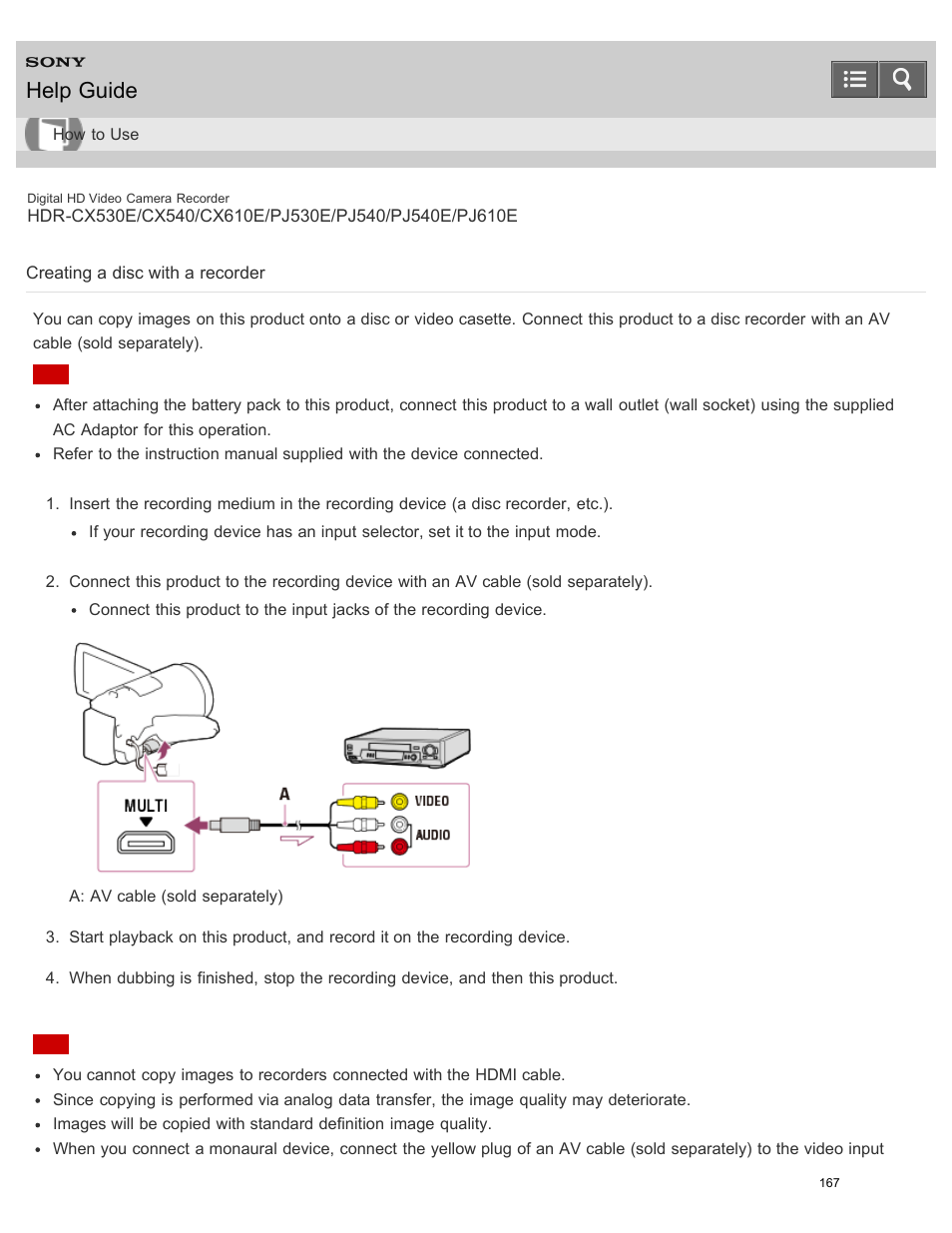 Creating a disc with a recorder, Help guide | Sony HDR-PJ540 User Manual | Page 178 / 394