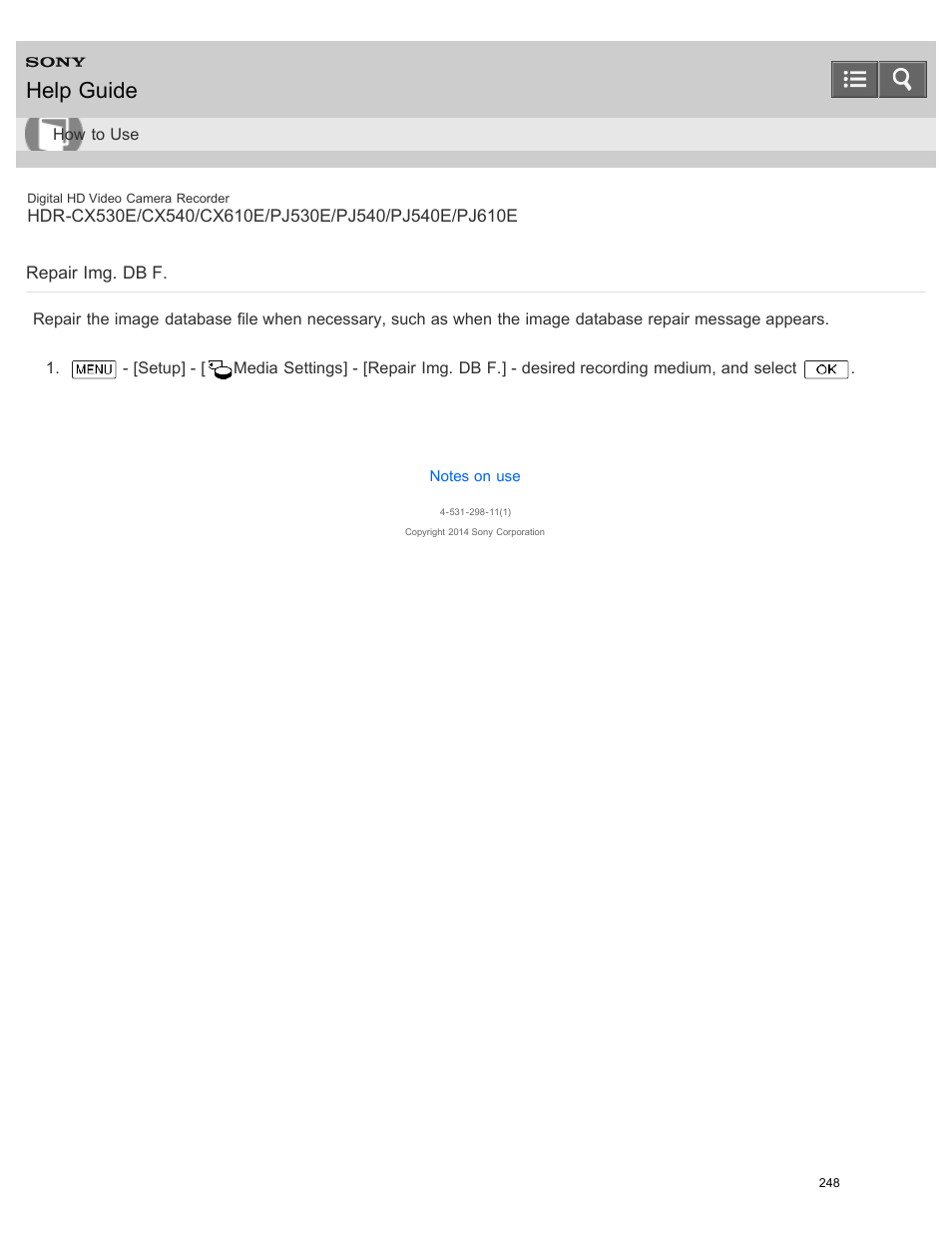 Repair img. db f, Help guide | Sony HDR-PJ540 User Manual | Page 259 / 394