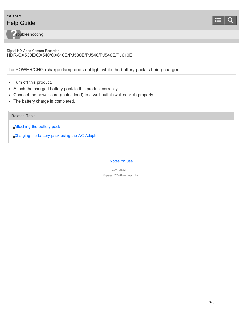 Is being charged, Help guide | Sony HDR-PJ540 User Manual | Page 337 / 394
