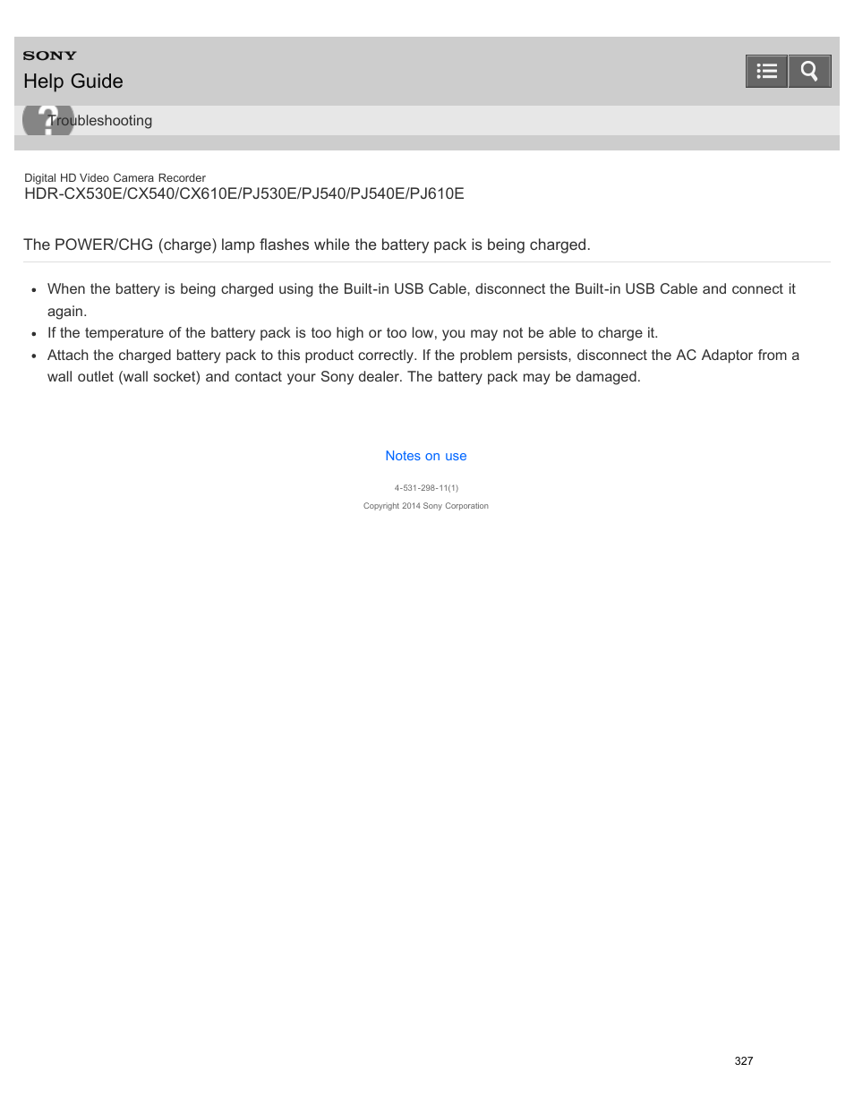 Being charged, Help guide | Sony HDR-PJ540 User Manual | Page 338 / 394