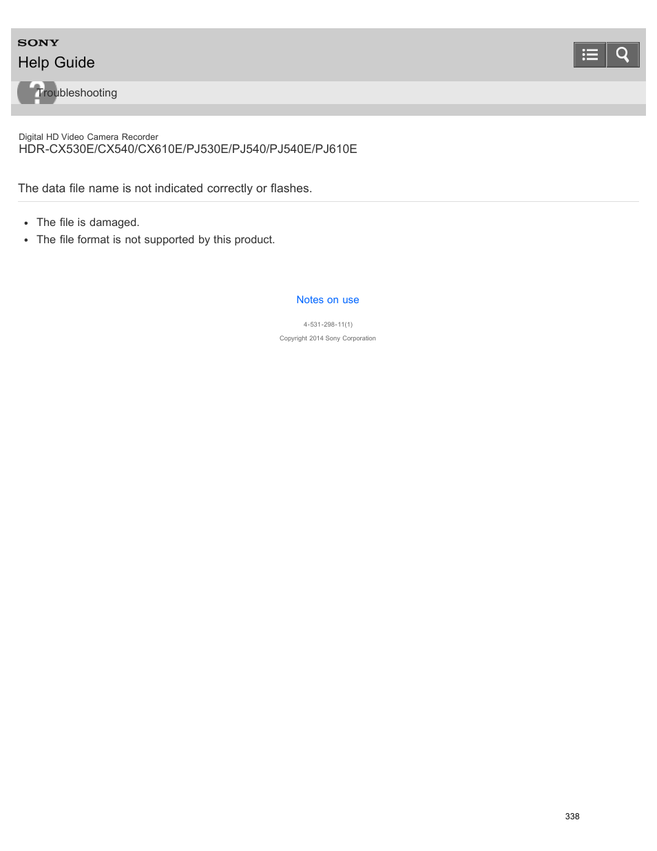 Help guide | Sony HDR-PJ540 User Manual | Page 349 / 394
