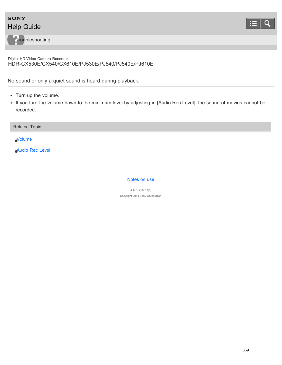 Help guide | Sony HDR-PJ540 User Manual | Page 370 / 394