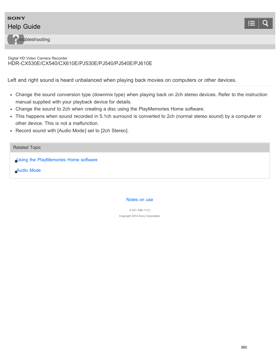 On computers or other devices, Help guide | Sony HDR-PJ540 User Manual | Page 371 / 394