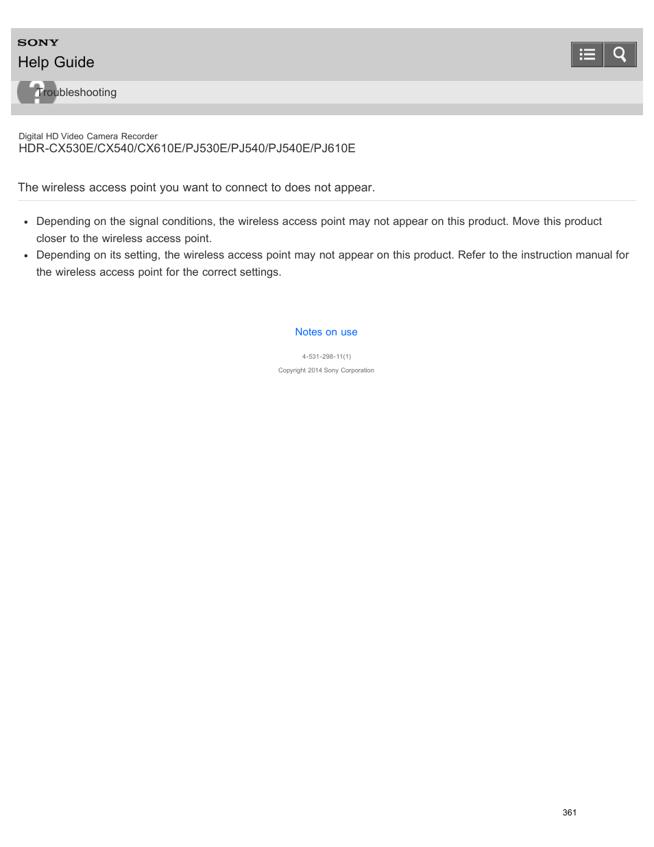 Help guide | Sony HDR-PJ540 User Manual | Page 372 / 394