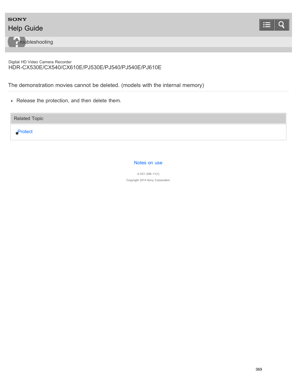 Internal memory), Help guide | Sony HDR-PJ540 User Manual | Page 380 / 394