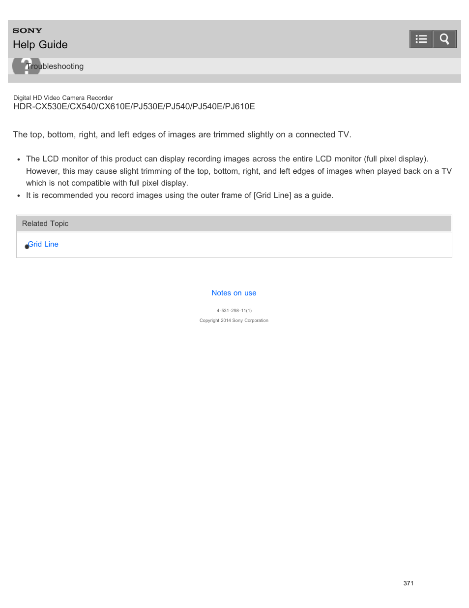 On a connected tv, Help guide | Sony HDR-PJ540 User Manual | Page 382 / 394