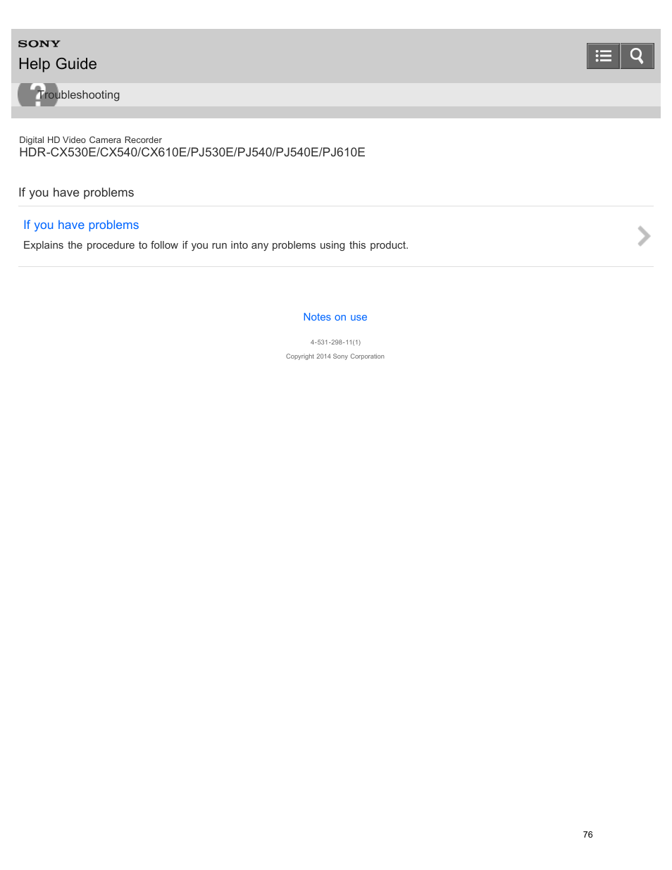 If you have problems, Help guide | Sony HDR-PJ540 User Manual | Page 87 / 394