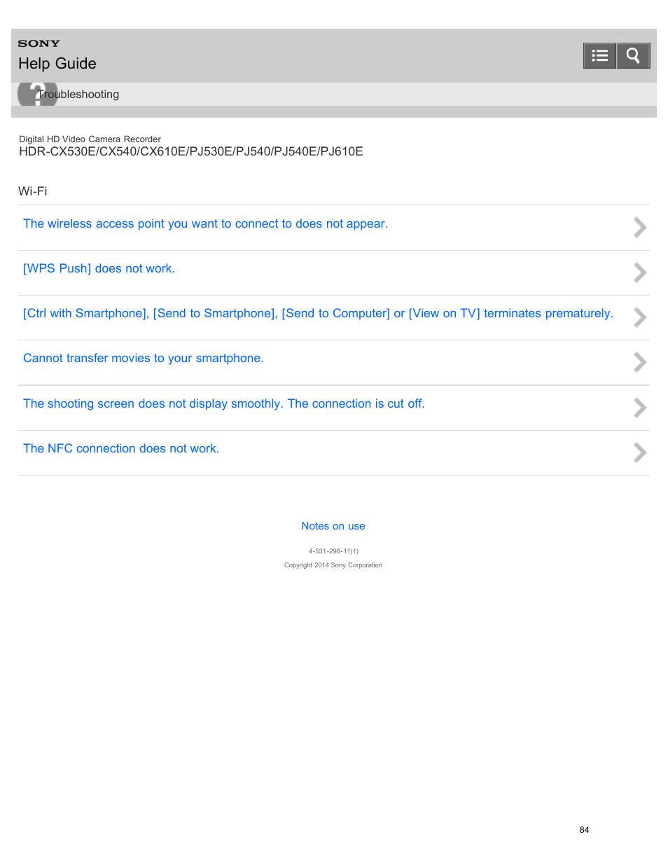 Wi-fi, Help guide | Sony HDR-PJ540 User Manual | Page 95 / 394