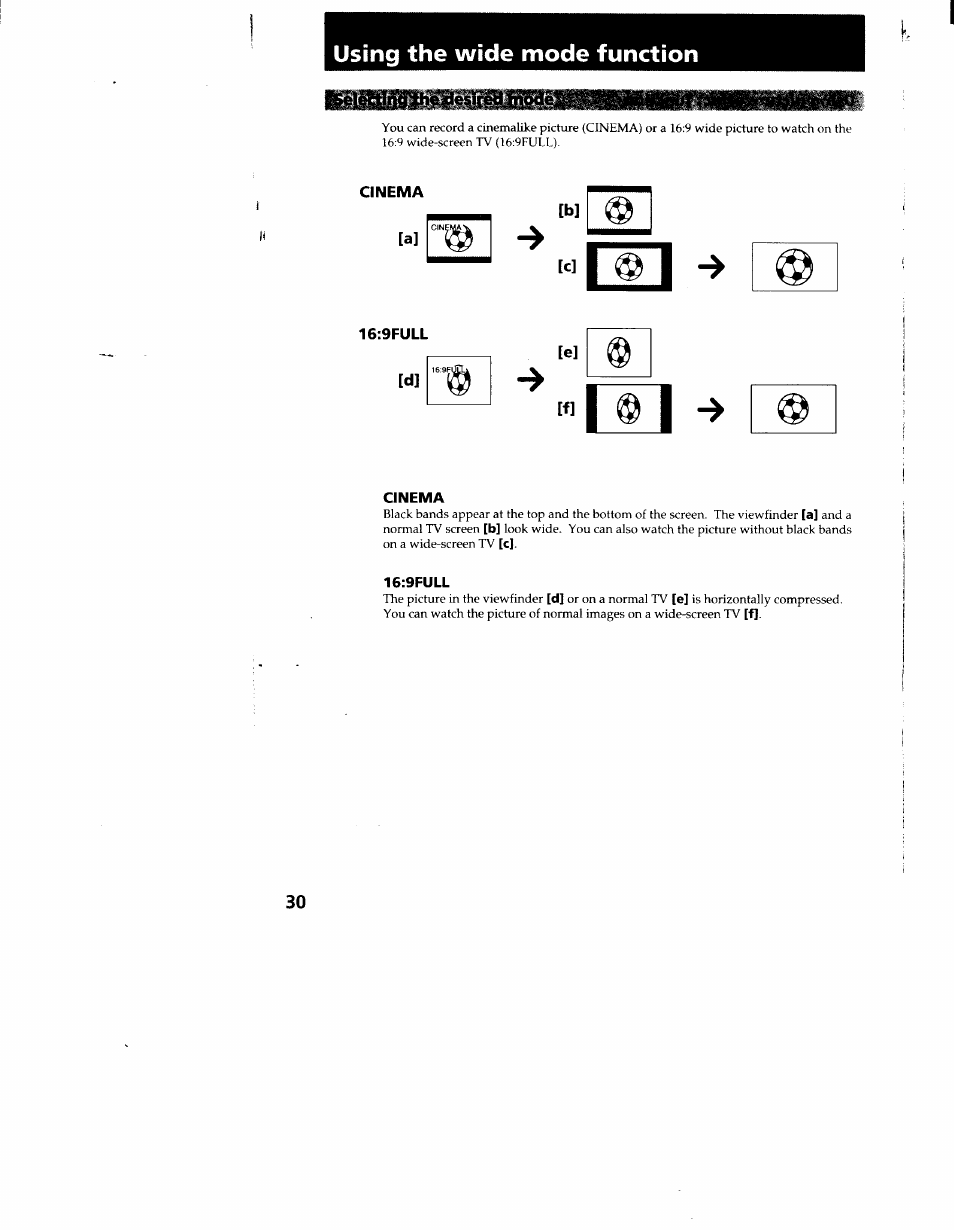 Using the wide mode function, Cinema, 9full | I @ i | Sony CCD-TR916 User Manual | Page 30 / 71