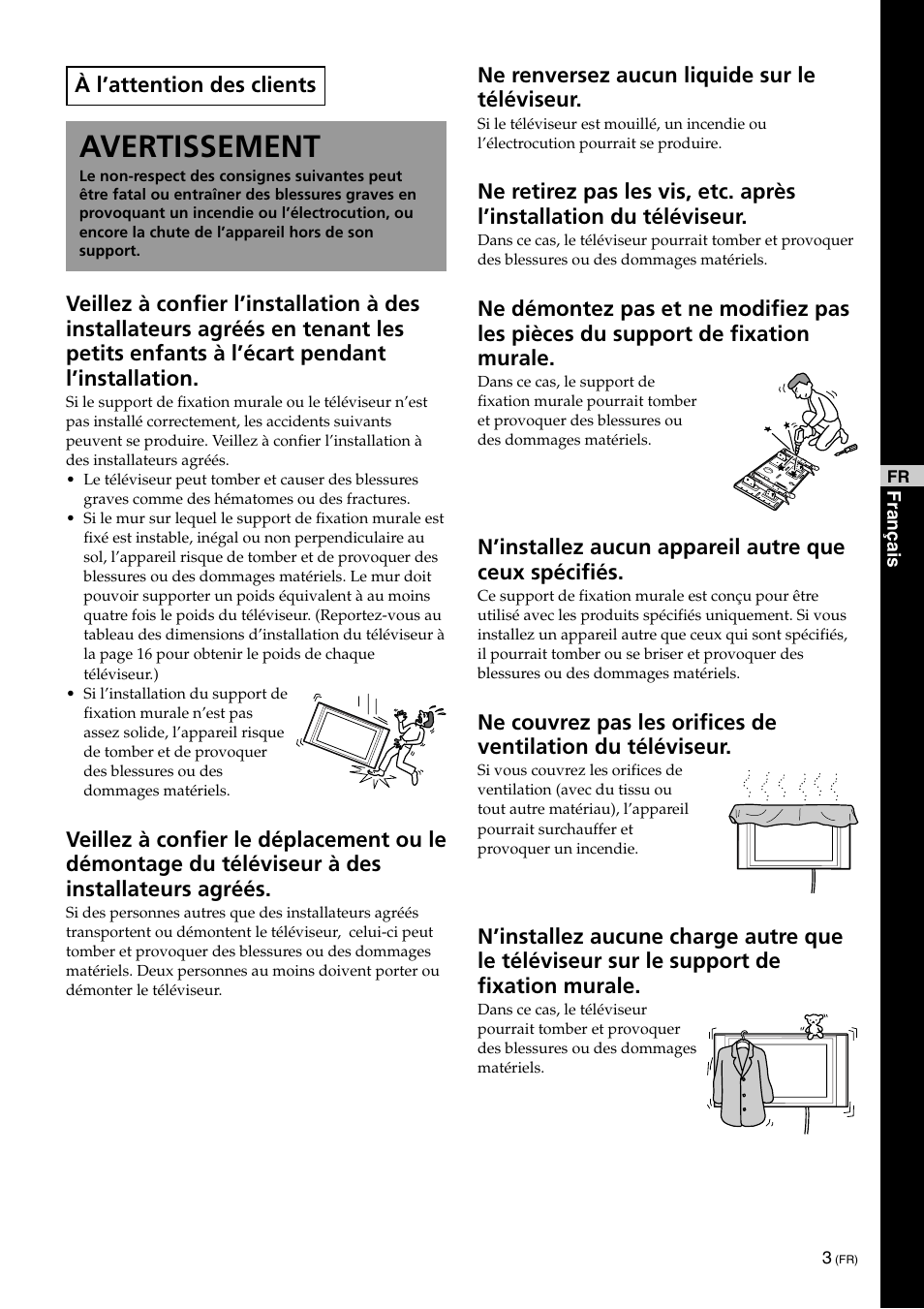 Avertissement | Sony KLV-32U100M User Manual | Page 19 / 100