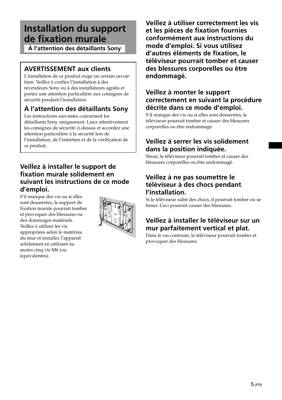 Installation du support de fixation murale | Sony KLV-32U100M User Manual | Page 21 / 100