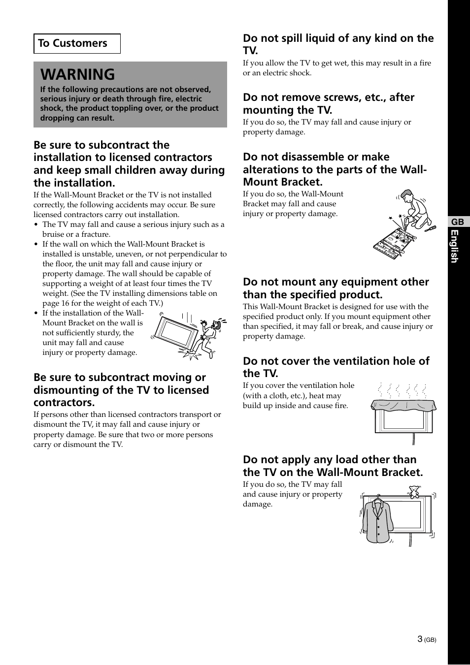 Warning | Sony KLV-32U100M User Manual | Page 3 / 100